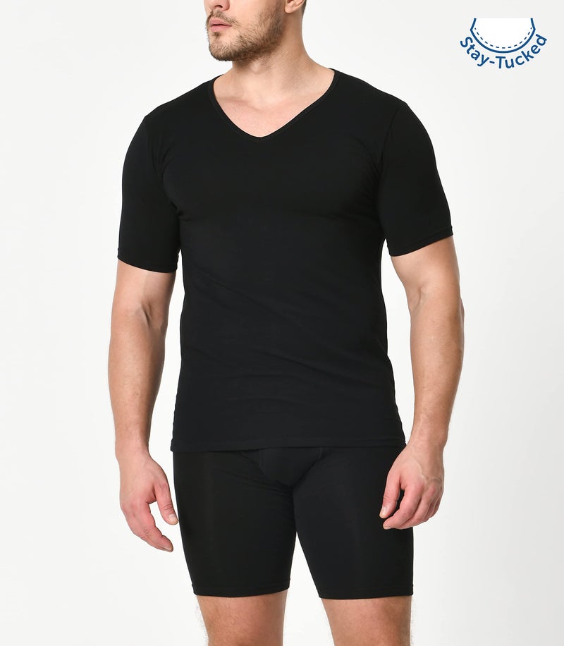 Comfneat Men's 3-Pack Undershirts Stretchy Cotton Spandex V-Neck T-Shirts (Black V-Neck 3-Pack, L) - Image 4